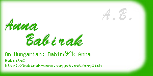 anna babirak business card